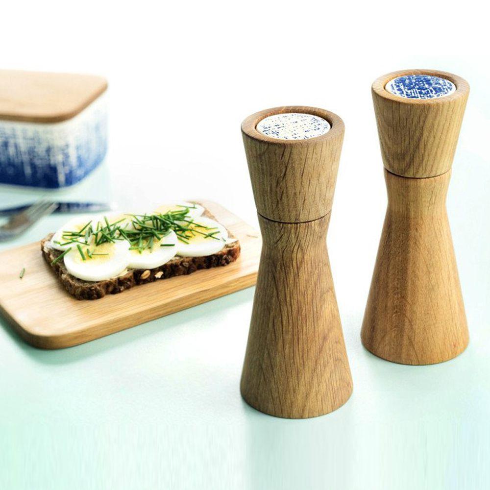 Salt &amp; Pepper Mill - OAKWOOD - Cream-Blue | Helbak