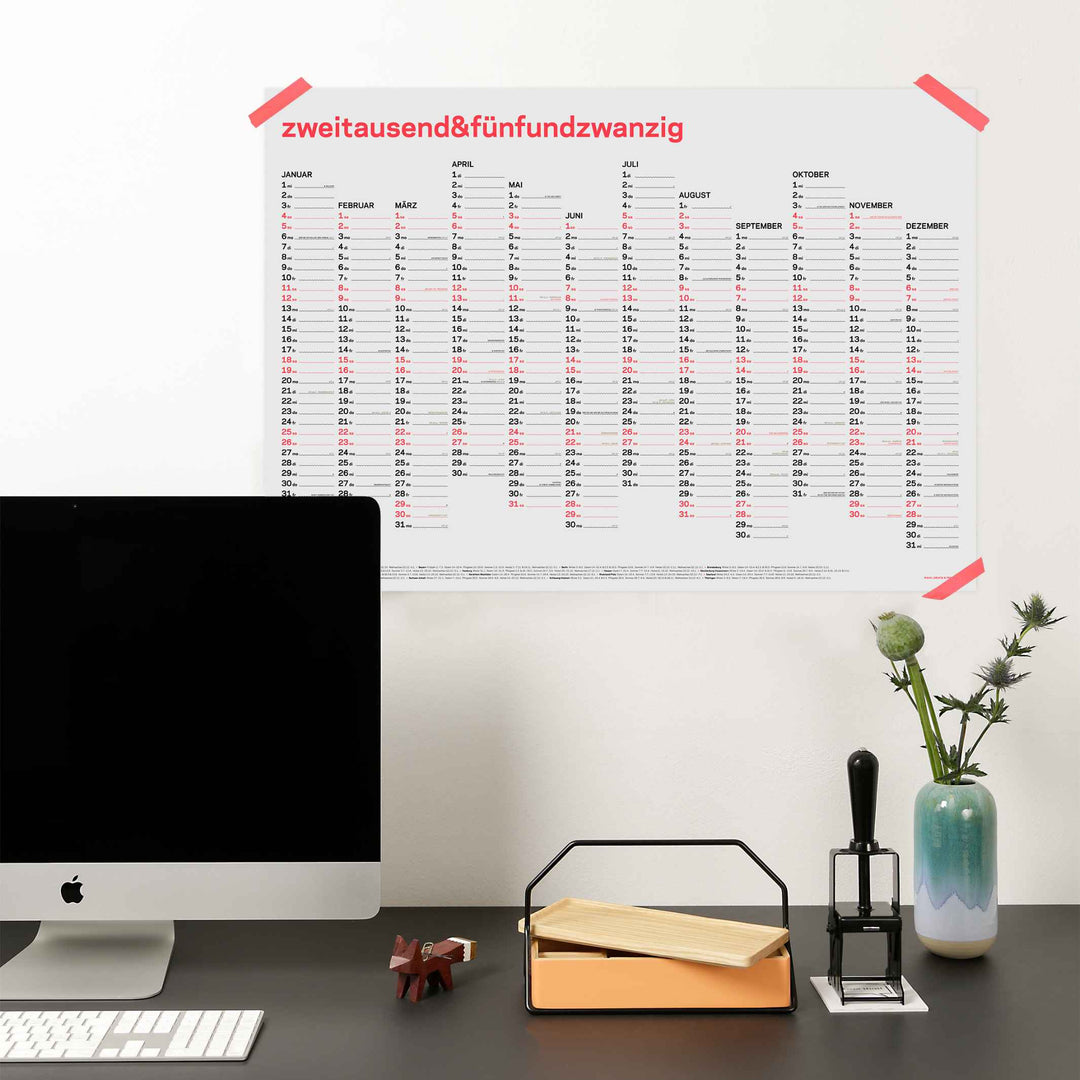 zweitausend&fünfundzwanzig - WALL CALENDAR 2025 - Neon-Coral Black Gold - A1 84×59 cm | rikiki