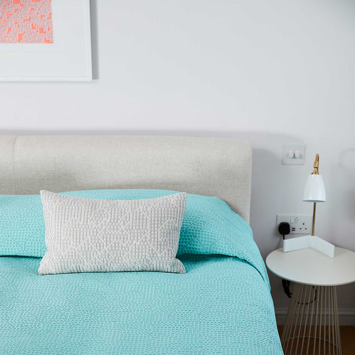 MAPPING BEDSPREAD - mint-colored DAY BED BLANKET - 235x245 cm - 100% cotton | Cristian Zuzunaga