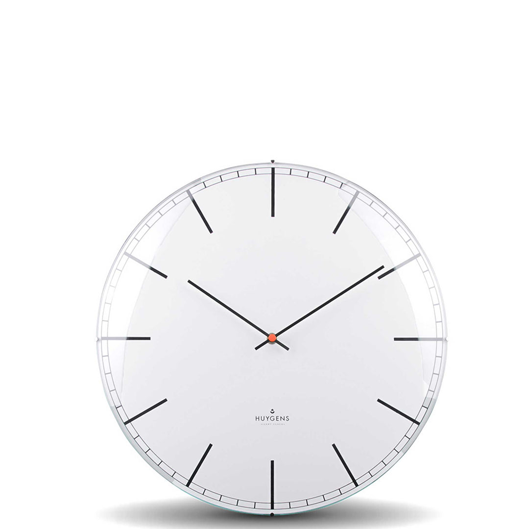 ONE INDEX DOME - Silent WALL CLOCK - Stainless steel with white dial &amp; indices | Huygens