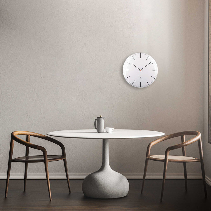 ONE INDEX DOME - Silent WALL CLOCK - Stainless steel with white dial &amp; indices | Huygens