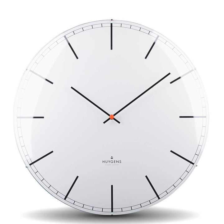 ONE INDEX DOME - Silent WALL CLOCK - Stainless steel with white dial &amp; indices | Huygens