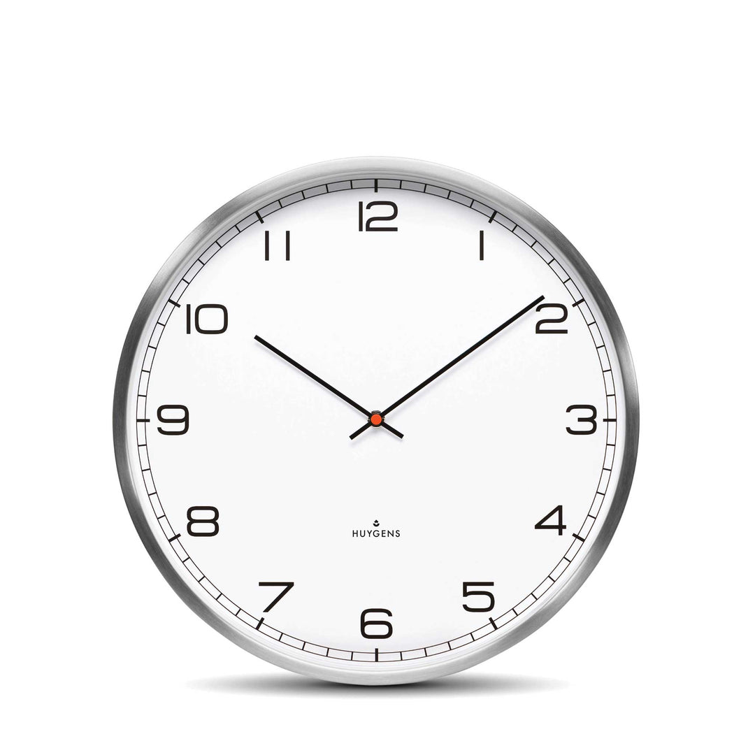 ONE ARABIC - Silent WALL CLOCK - Stainless steel with white dial &amp; Arabic numerals | Huygens