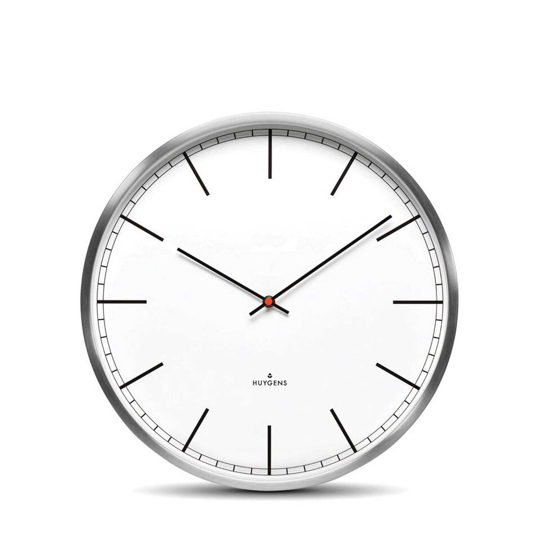 ONE INDEX - Silent WALL CLOCK - Stainless steel with white dial &amp; indices | Huygens