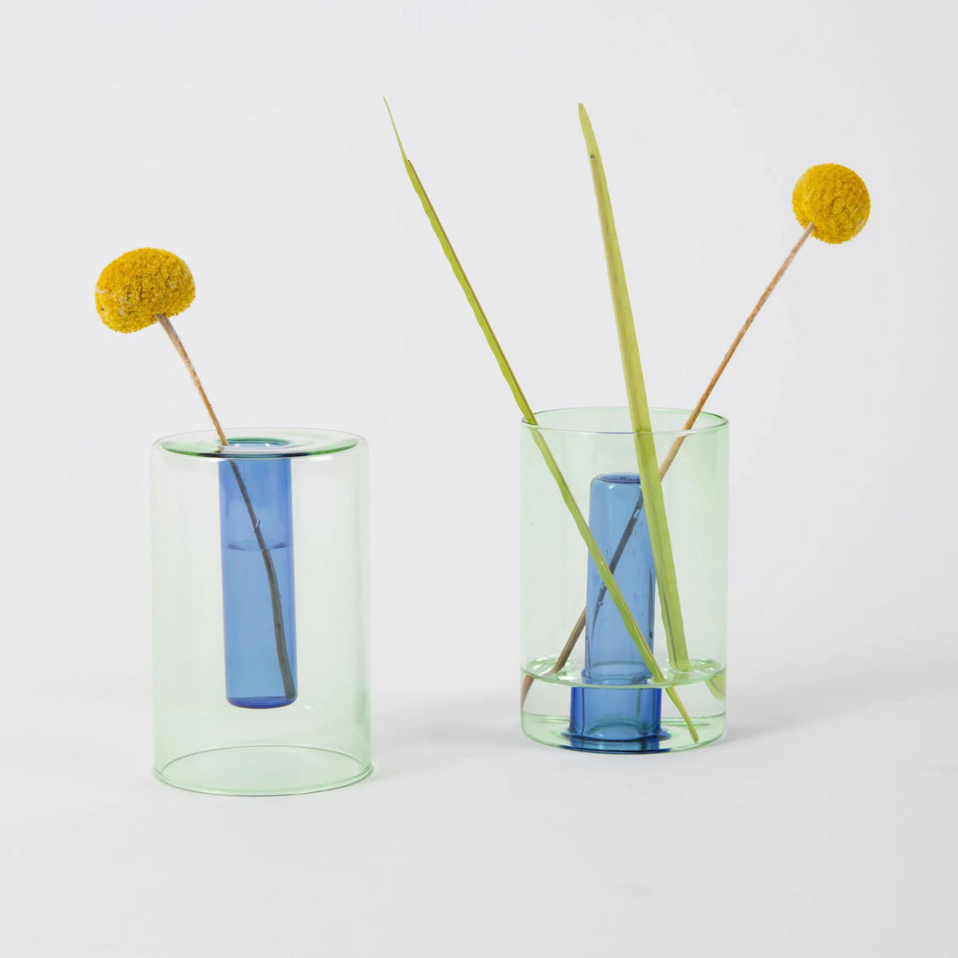 REVERSIBLE GLASS VASE - Glas-VASE - Grün & Blau | Block Design