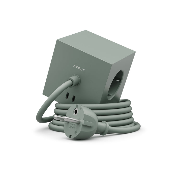 SQUARE 1 - 3er Mehrfach-Steckdose - magnetischer, grüner WÜRFEL - 2x USB-C 30W & 1,8m Anschlußkabel | Avolt