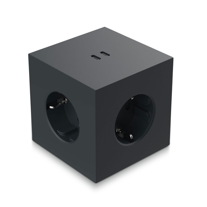 SQUARE 2 - 3-way multiple socket outlet - black cube - 2x USB-C 30W | Avolt