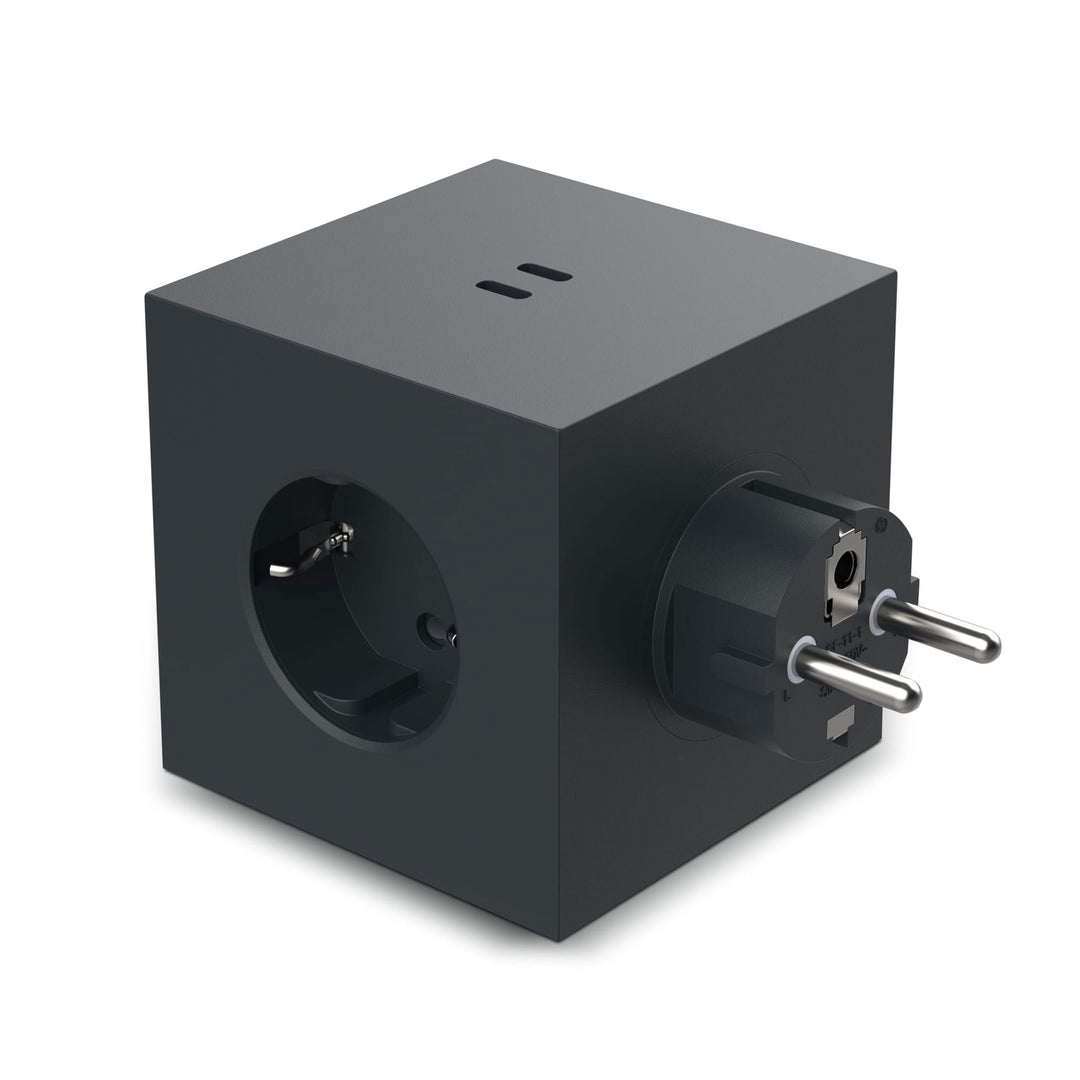 SQUARE 2 - 3-way multiple socket outlet - black cube - 2x USB-C 30W | Avolt