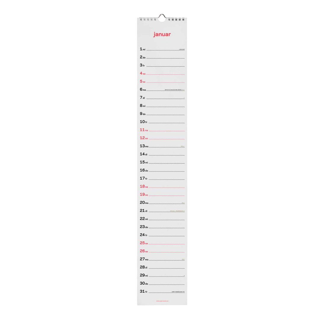 zweitausend&fünfundzwanzig - STREIFENKALENDER 2025 - Neon-Korall Schwarz Gold - 12×69 cm | rikiki