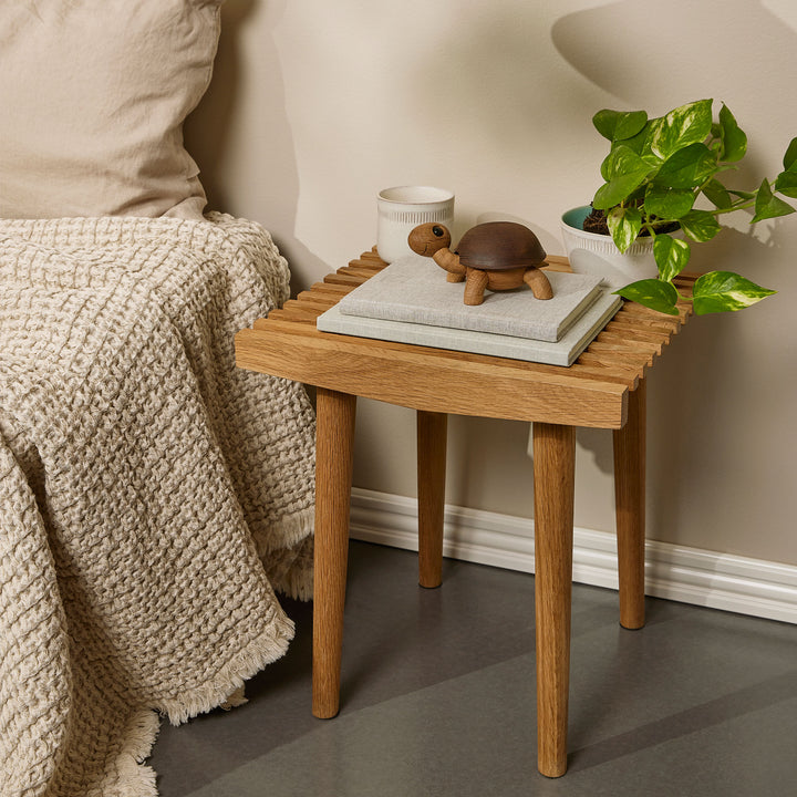 UNO ORA - elegant WOODEN STOOL - natural teak - 38 cm wide | Spring Copenhagen