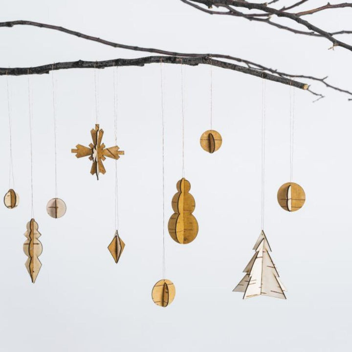 Christmas tree decorations set of 4 made of birch bark