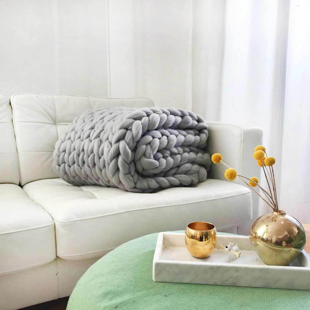 Wool blanket 'Cosima Chunky Knit Light Grey'