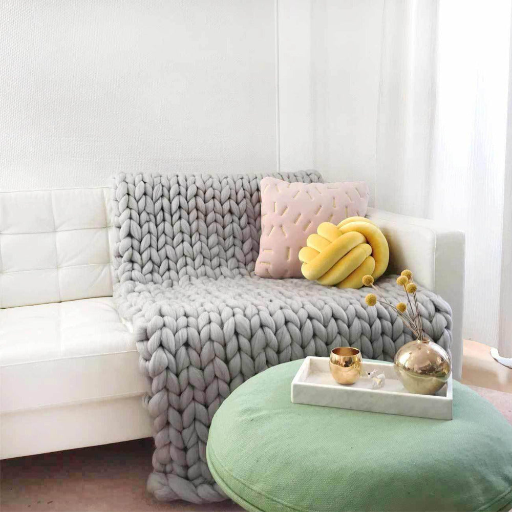 Wool blanket 'Cosima Chunky Knit Light Grey'