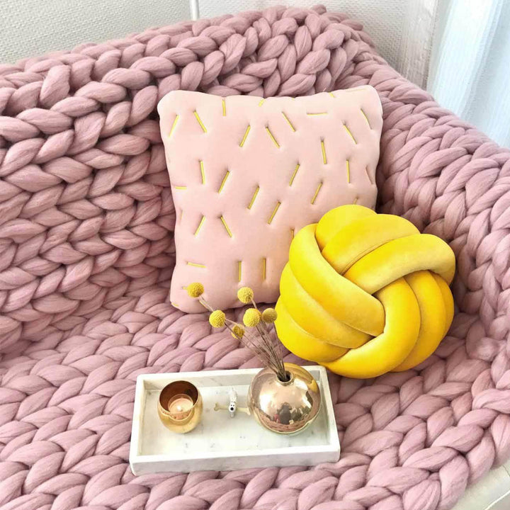 Wool blanket 'Cosima Chunky Knit Pale Pink'