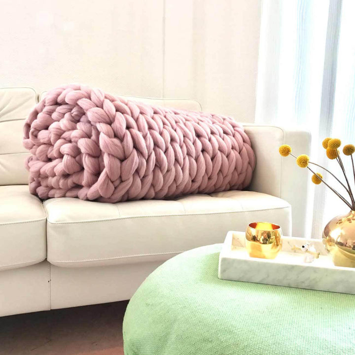 Wool blanket 'Cosima Chunky Knit Pale Pink'