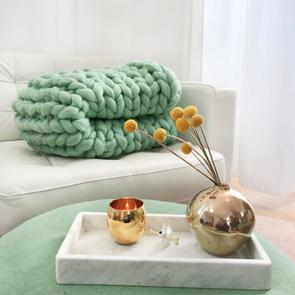 Wool blanket 'Cosima Chunky Knit Mint'