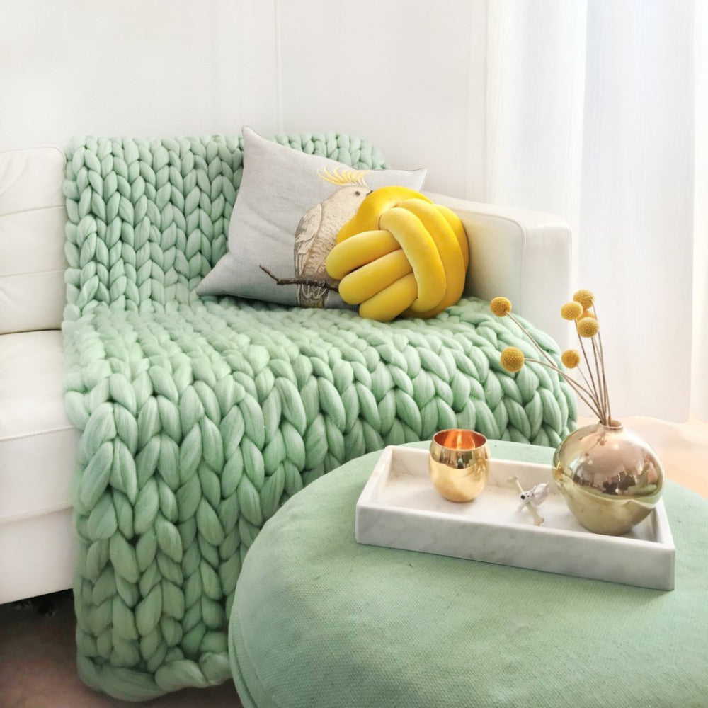 Wool blanket 'Cosima Chunky Knit Mint'